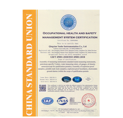職業健康安全管理體系認證證書（英文）